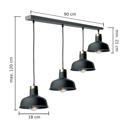 Kattokruunu johdossa HEBE 4xE27/60W/230V musta