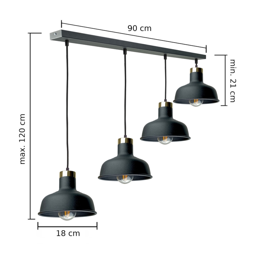 Kattokruunu johdossa HEBE 4xE27/60W/230V musta