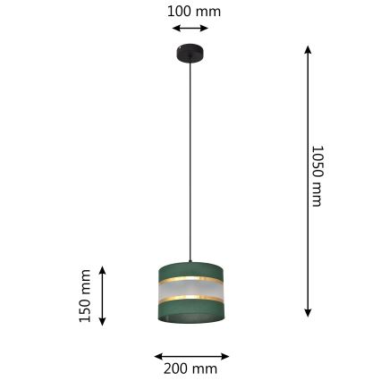 Kattokruunu johdossa HELEN 1xE27/15W/230V halkaisija 20 cm vihreä/kulta