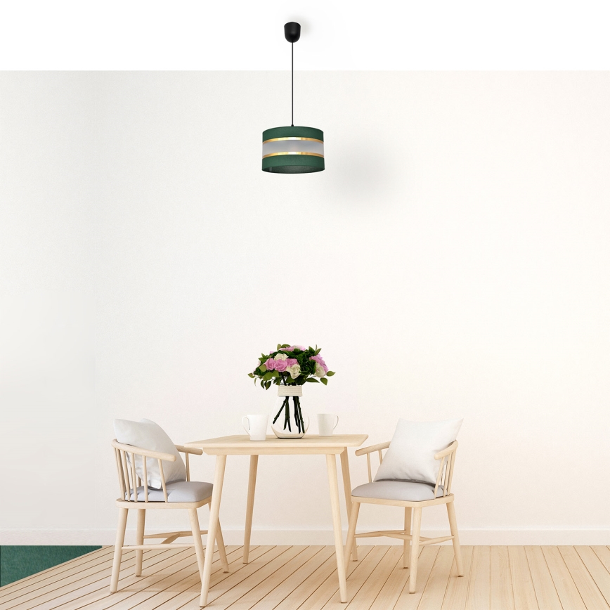 Kattokruunu johdossa HELEN 1xE27/15W/230V halkaisija 25 cm vihreä/kulta
