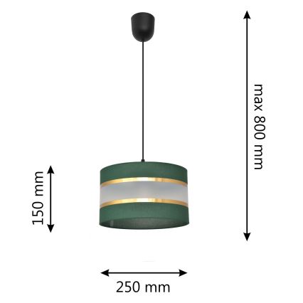 Kattokruunu johdossa HELEN 1xE27/15W/230V halkaisija 25 cm vihreä/kulta