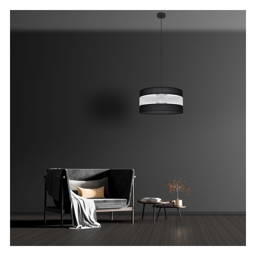Kattokruunu johdossa HELEN 1xE27/15W/230V halkaisija 40 cm musta/hopea