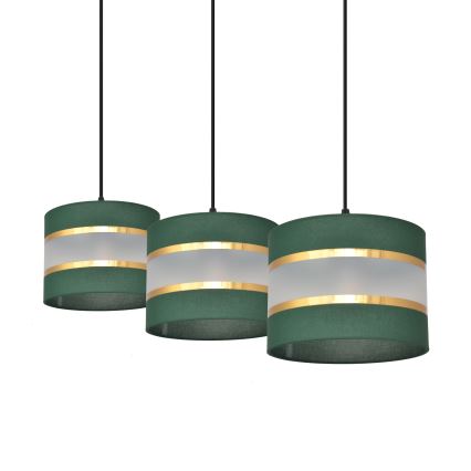 Kattokruunu johdossa HELEN 3xE27/15W/230V vihreä/kulta