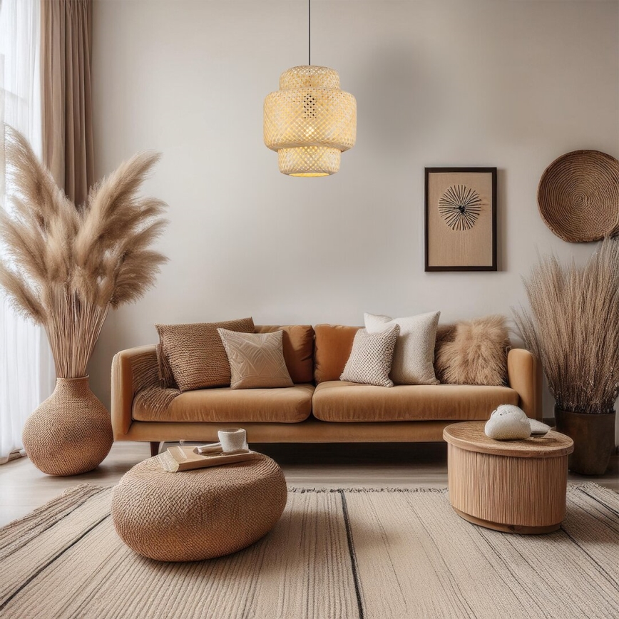 Kattokruunu johdossa HESTIA 1xE27/60W/230V halkaisija 30 cm bambu