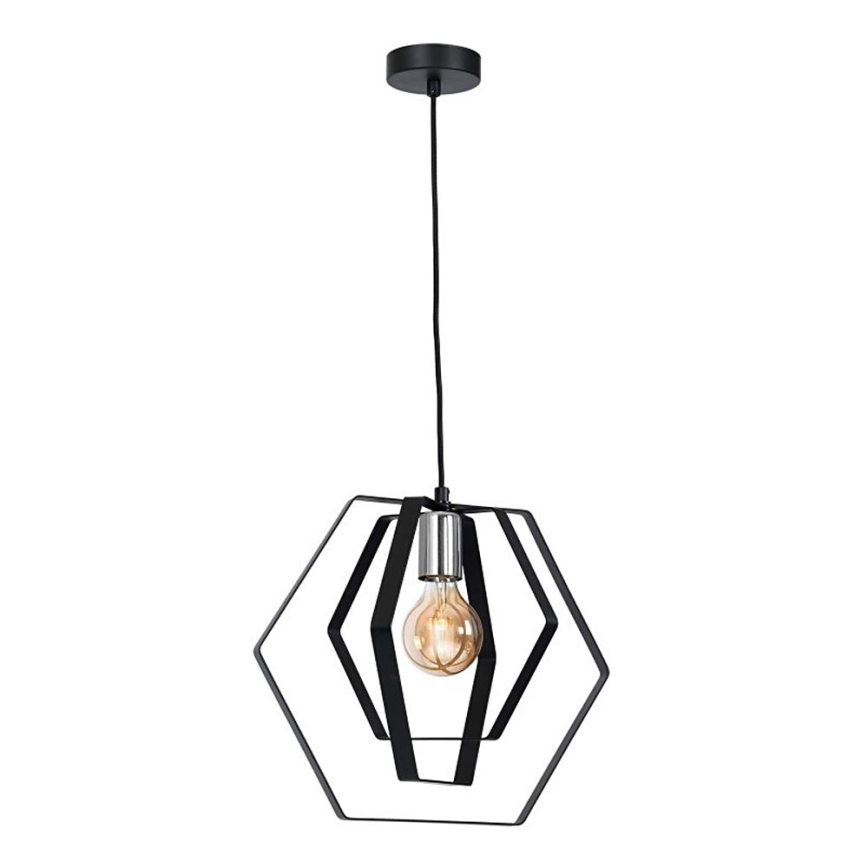Kattokruunu johdossa HEXAGON 1xE27/60W/230V musta/kiiltävä kromi