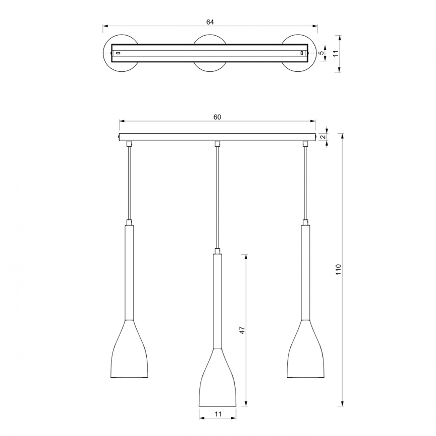 Kattokruunu johdossa ISTAPPAR 3xE27/60W/230V musta