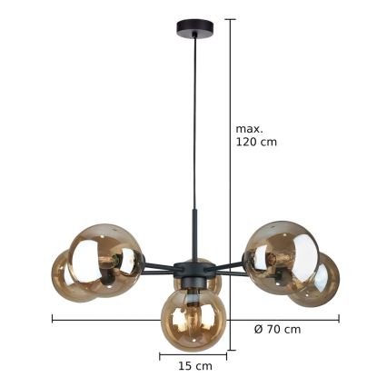 Kattokruunu johdossa KALIOPE II 6xE14/50W/230V musta/savuinen beige