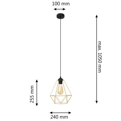 Kattokruunu johdossa KARO 1xE27/15W/230V kulta/musta