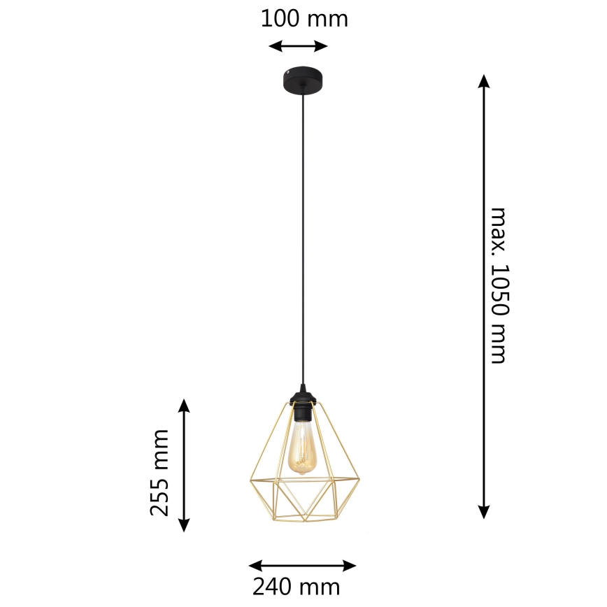 Kattokruunu johdossa KARO 1xE27/15W/230V kulta/musta