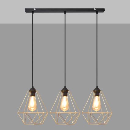 Kattokruunu johdossa KARO 3xE27/15W/230V kulta/musta