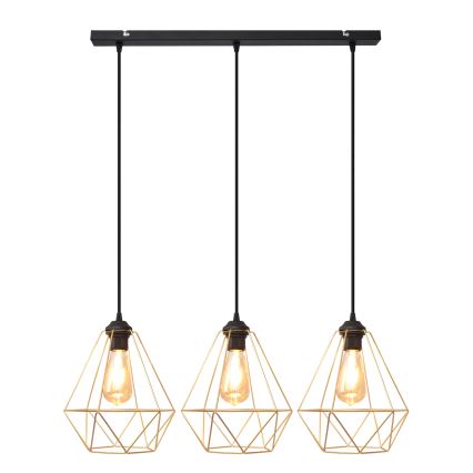 Kattokruunu johdossa KARO 3xE27/15W/230V kulta/musta