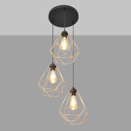 Kattokruunu johdossa KARO 3xE27/15W/230V kulta/musta