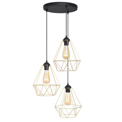 Kattokruunu johdossa KARO 3xE27/15W/230V kulta/musta