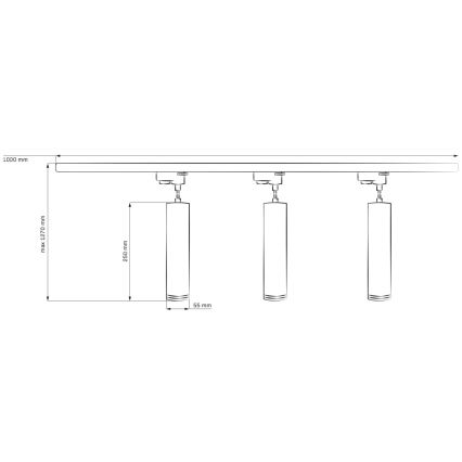 Kattokruunu johdossa kiskojärjestelmään MARIBEL 3xGU10/10W/230V + 1 m kisko systeemi valkoinen