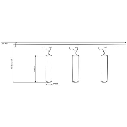 Kattokruunu johdossa kiskojärjestelmään MARIBEL 3xGU10/10W/230V + 1 m kisko systeemi musta