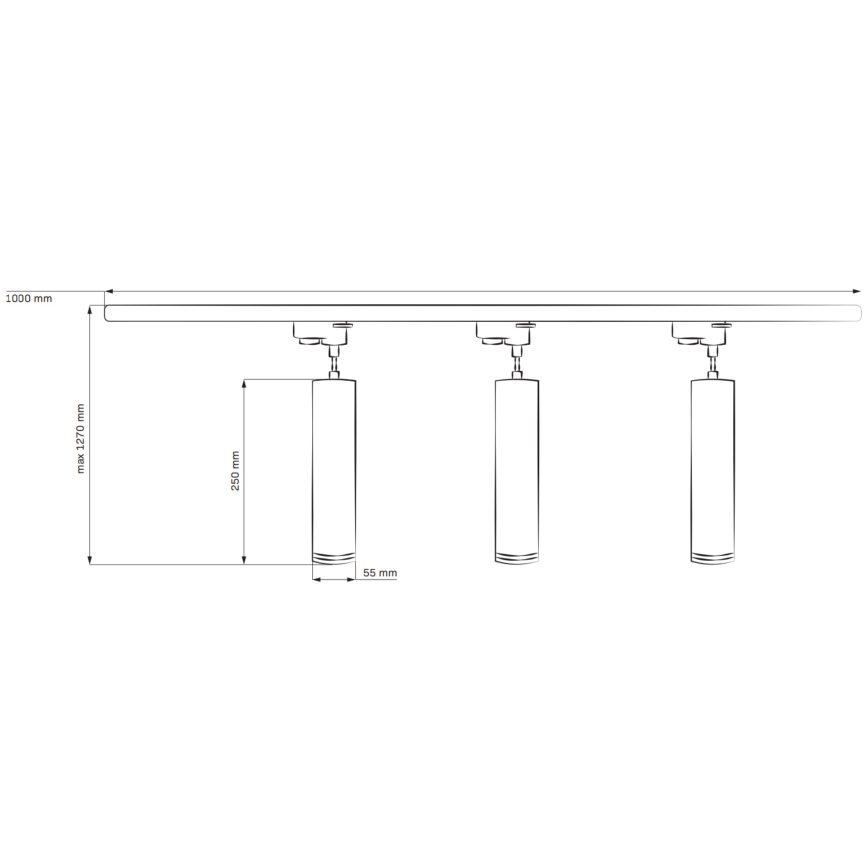 Kattokruunu johdossa kiskojärjestelmään MARIBEL 3xGU10/10W/230V + 1 m kisko systeemi musta