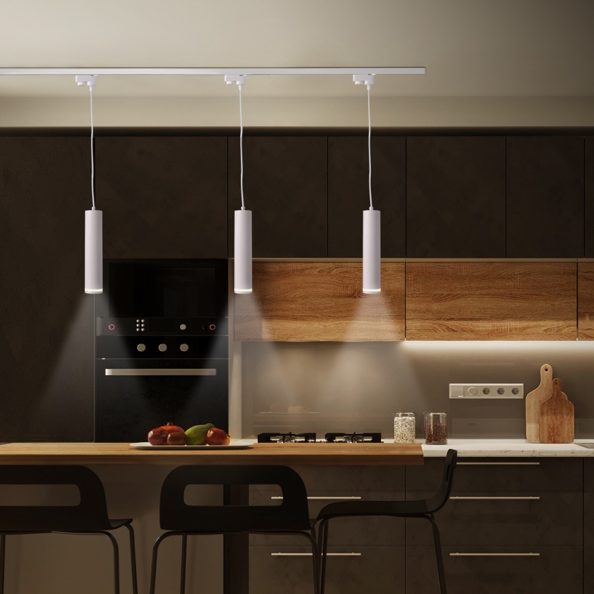 Kattokruunu johdossa kiskojärjestelmään PARIISI 3xGU10/10W/230V + 1 m kisko systeemi valkoinen