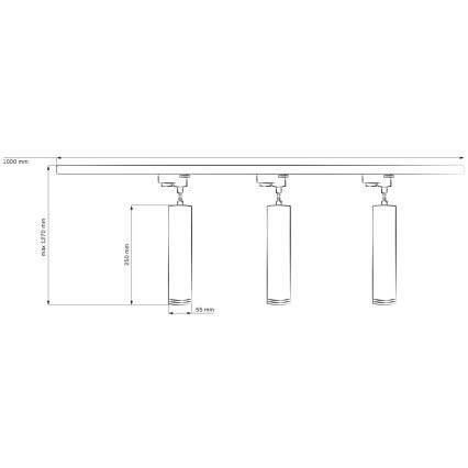 Kattokruunu johdossa kiskojärjestelmään PARIISI 3xGU10/10W/230V + 1 m kisko systeemi valkoinen