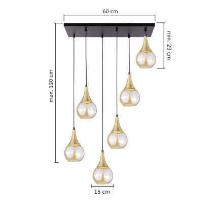 Kattokruunu johdossa LACRIMA HONEY 6xE27/60W/230V musta/kulta/savuinen beige
