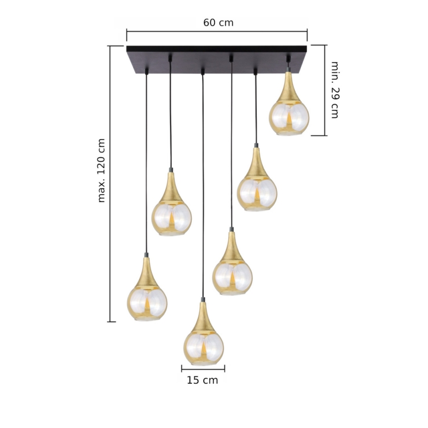Kattokruunu johdossa LACRIMA HONEY 6xE27/60W/230V musta/kulta/savuinen beige