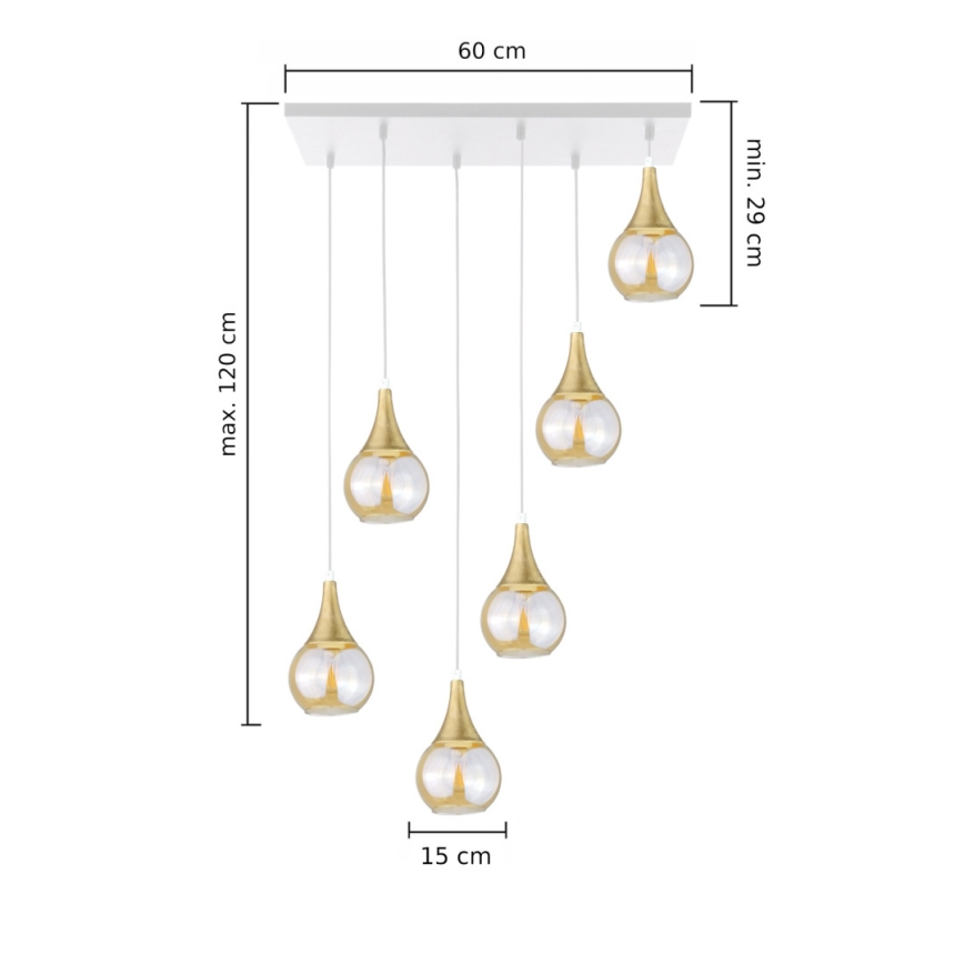Kattokruunu johdossa LACRIMA HONEY 6xE27/60W/230V valkoinen/kulta/savuinen beige