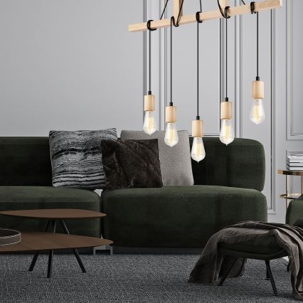Kattokruunu johdossa LEON 5xE27/60W/230V pyökki - FSC sertifioitu