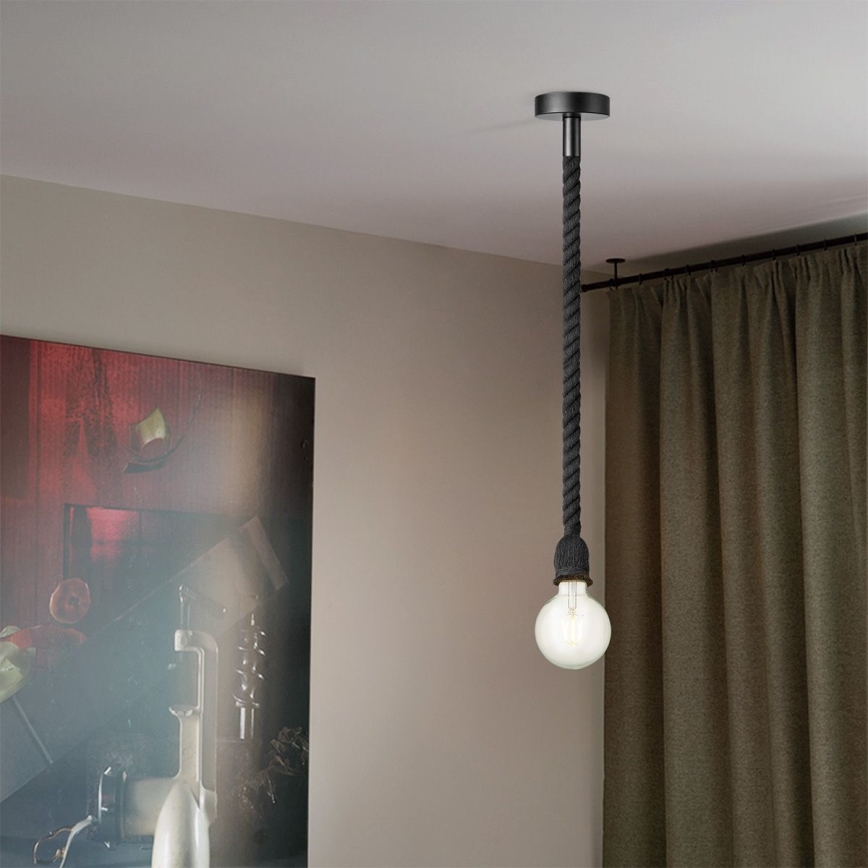 Kattokruunu johdossa LEONARDO ROPE 1xE27/10W/230V musta