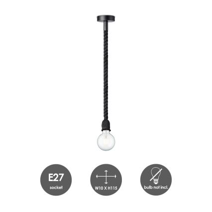 Kattokruunu johdossa LEONARDO ROPE 1xE27/10W/230V musta