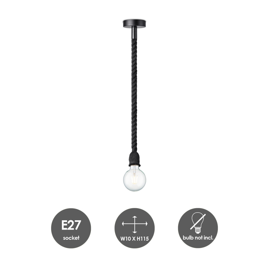 Kattokruunu johdossa LEONARDO ROPE 1xE27/10W/230V musta