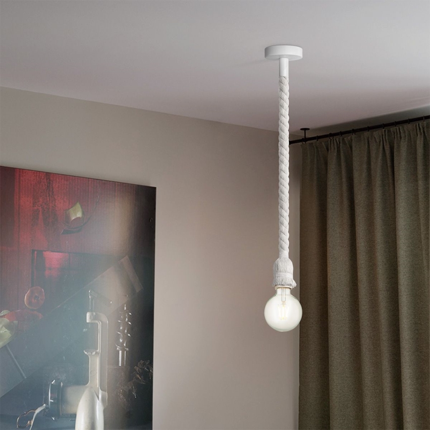 Kattokruunu johdossa LEONARDO ROPE 1xE27/10W/230V valkoinen
