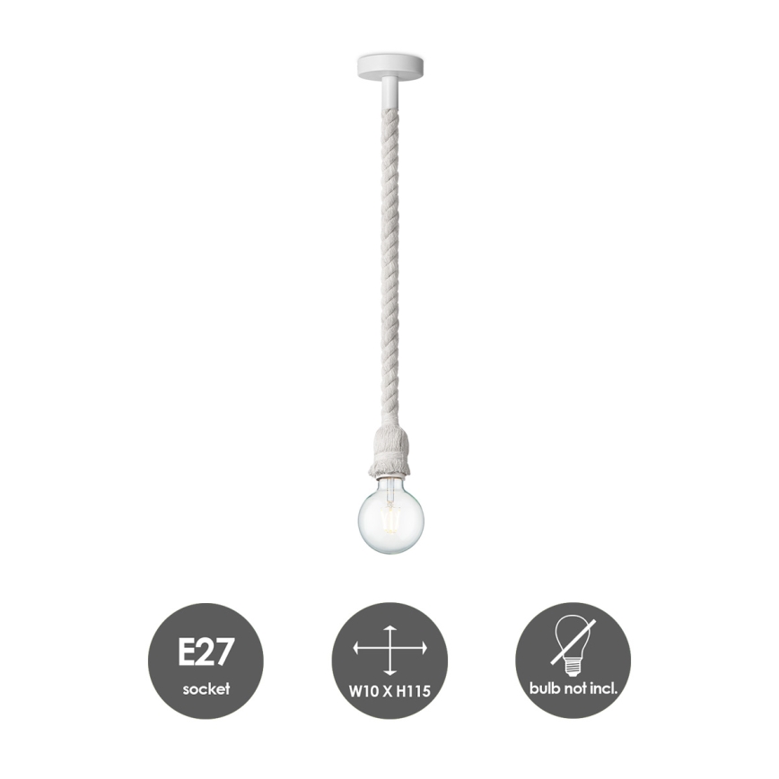 Kattokruunu johdossa LEONARDO ROPE 1xE27/10W/230V valkoinen