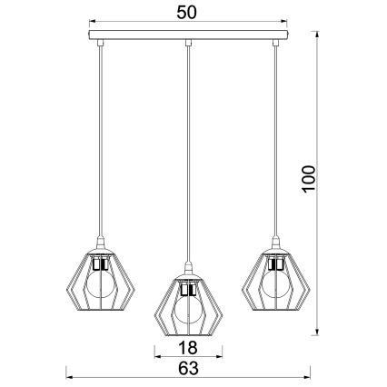 Kattokruunu johdossa LETI 3xE27/15W/230W musta