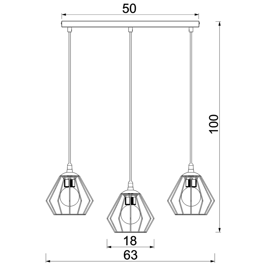Kattokruunu johdossa LETI 3xE27/15W/230W musta
