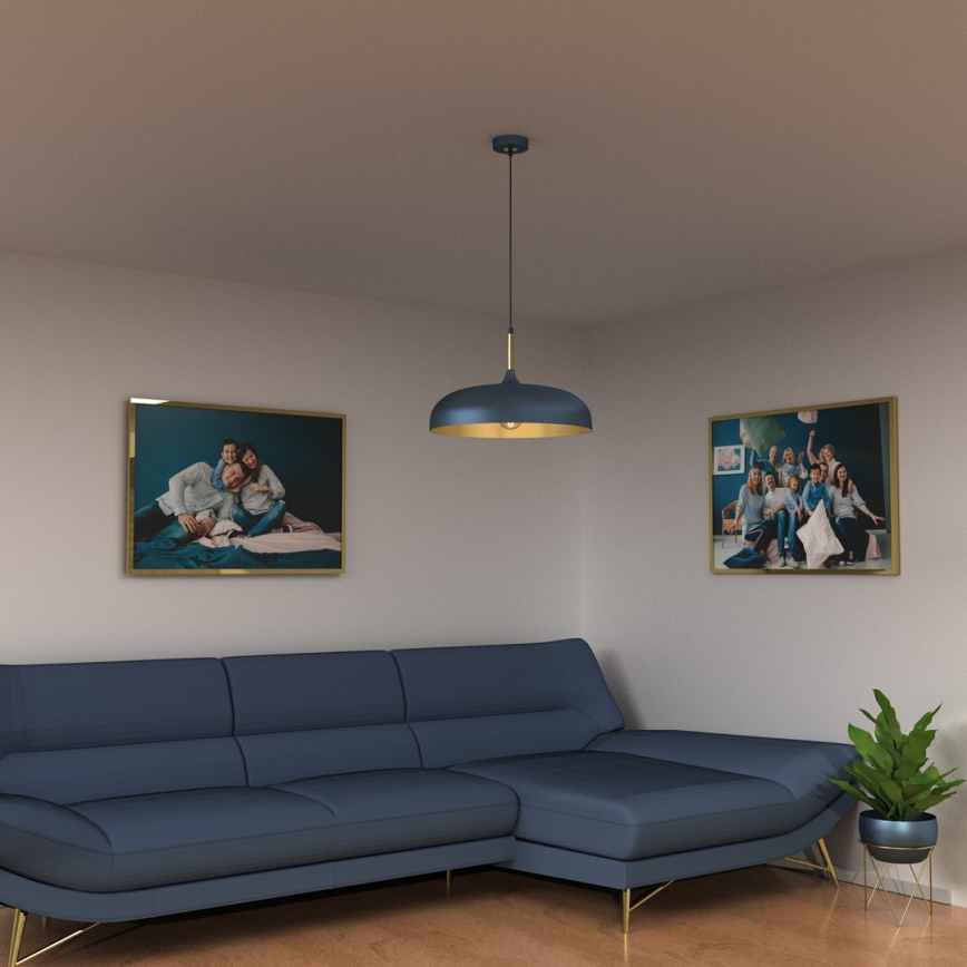 Kattokruunu johdossa LINCOLN 1xE27/60W/230V d. 45 cm sininen