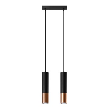 Kattokruunu johdossa LOOPEZ 2xGU10/10W/230V musta/kupari