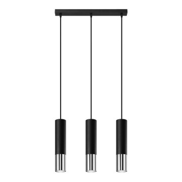 Kattokruunu johdossa LOOPEZ 3xGU10/10W/230V musta/kiiltävä kromi
