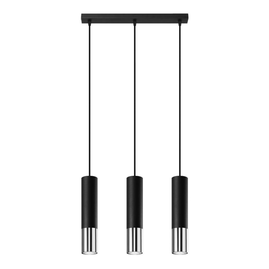 Kattokruunu johdossa LOOPEZ 3xGU10/10W/230V musta/kiiltävä kromi