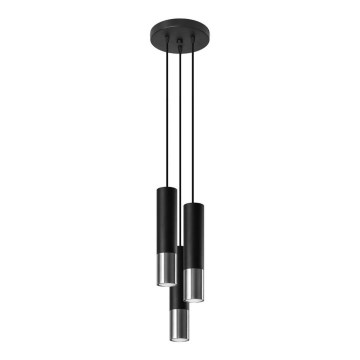 Kattokruunu johdossa LOOPEZ 3xGU10/10W/230V pyöreä musta/kiiltävä kromi