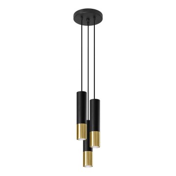 Kattokruunu johdossa LOOPEZ 3xGU10/10W/230V pyöreä musta/kulta