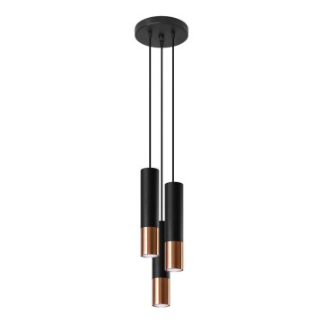 Kattokruunu johdossa LOOPEZ 3xGU10/10W/230V pyöreä musta/kupari