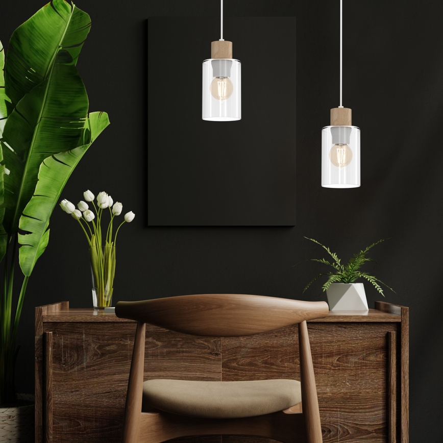 Kattokruunu johdossa MADERA 1xE27/60W/230V valkoinen/puu