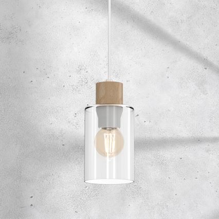 Kattokruunu johdossa MADERA 1xE27/60W/230V valkoinen/puu
