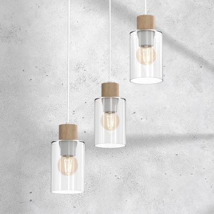 Kattokruunu johdossa MADERA 3xE27/60W/230V valkoinen/puu