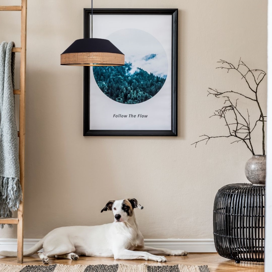Kattokruunu johdossa MANISO 1xE27/60W/230V halkaisija 45 cm musta/beige