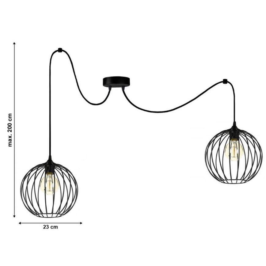 Kattokruunu johdossa MATT 2xE27/60W/230V hämähäkki