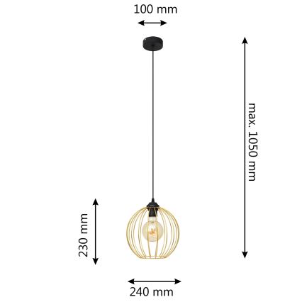 Kattokruunu johdossa MERCURE 1xE27/15W/230V kulta/musta