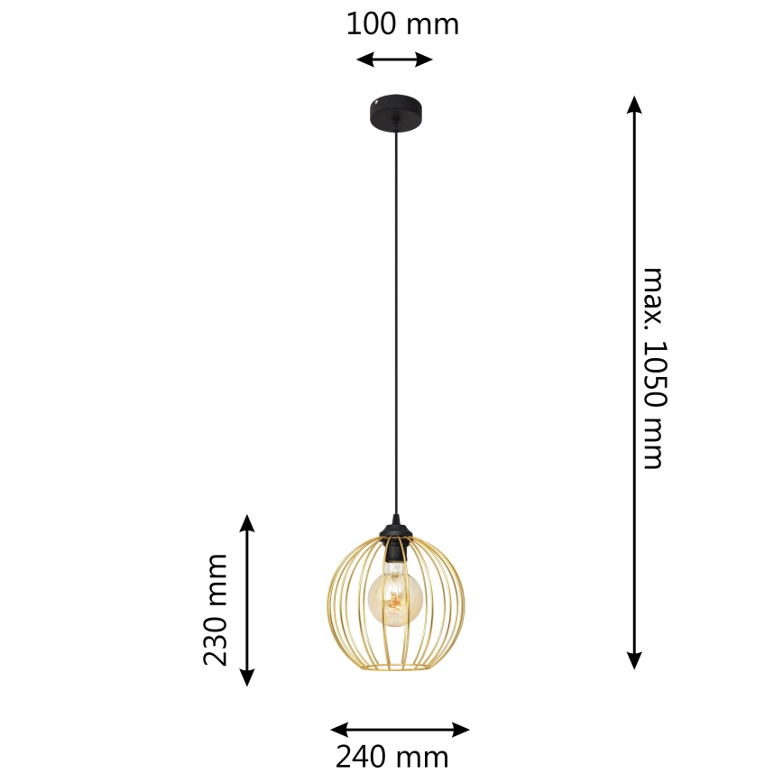 Kattokruunu johdossa MERCURE 1xE27/15W/230V kulta/musta
