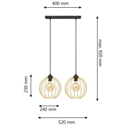 Kattokruunu johdossa MERCURE 2xE27/15W/230V kulta/musta