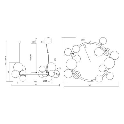 Kattokruunu johdossa MILA 14xG9/9W/230V musta/harmaa