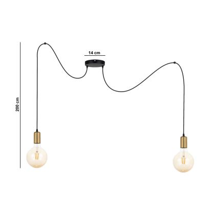 Kattokruunu johdossa MIROS 2xE27/60W/230V hämähäkki musta/kulta